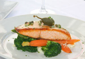 salmon with bread and wine